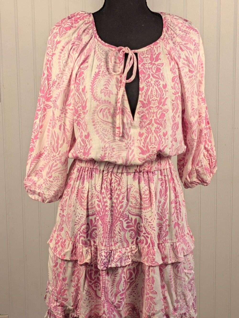 Zara Pink and White Floral Girly Patterned Dress with Tie Neck Size S - Picture 1 of 8